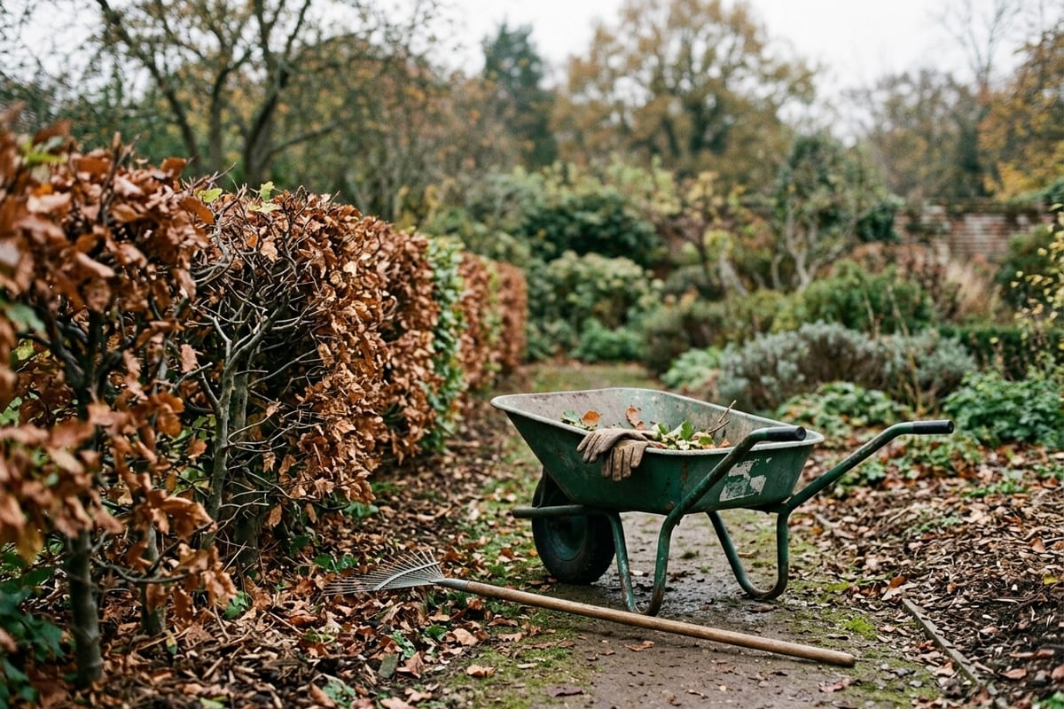 Haie entretenue en automne photographiée sans personne