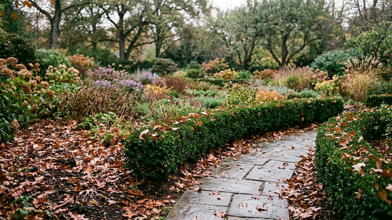 Photographie de feuilles et de graminées en automne